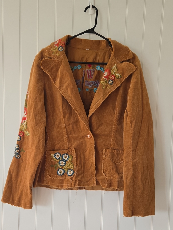 Jackets & Blazers - Jonny Was Tan Corduroy Floral Embroidered Jacket
